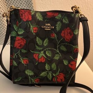 Coach Black and Red Floral Crossbody Bag